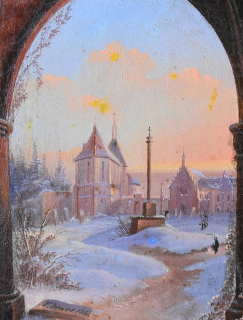 SMALL VICTORIAN GOTHIC OIL PAINTING BY FHART - ADDITIONAL PHOTO 4