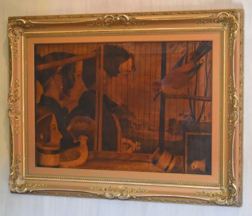 LARGE REGENCY PRINT OF A FAMILY WITH BIRDS - ADDITIONAL PHOTO 1