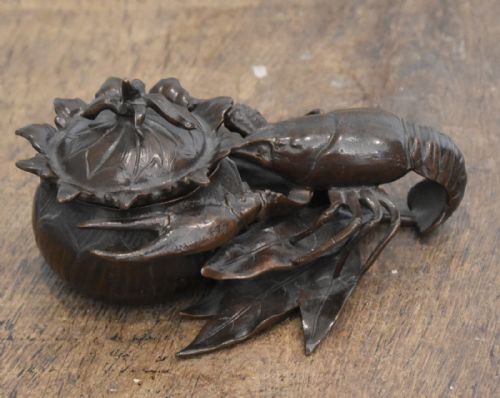 fine animalier bronze lobster inkwell - CATEGORY: ANTIQUE MISCELLANEOUS - DATED 1900