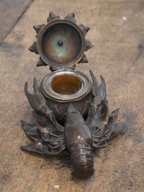 FINE ANIMALIER BRONZE LOBSTER INKWELL - ADDITIONAL PHOTO 2