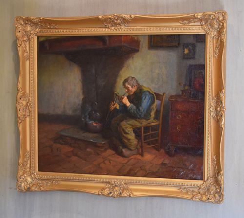 fine scottish interior scene oil painting by jpdownie - CATEGORY: ANTIQUE ART - DATED 1920