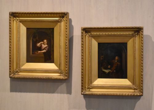 pair of oil paintings of figures at windows - CATEGORY: ANTIQUE ART - DATED 1860