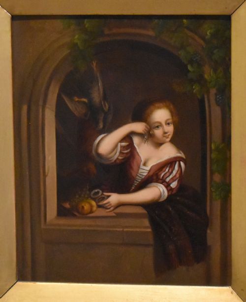 PAIR OF OIL PAINTINGS OF FIGURES AT WINDOWS - ADDITIONAL PHOTO 3