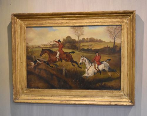 large victorian hunting scene oil painting - CATEGORY: ANTIQUE ART - DATED 1880