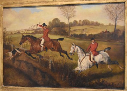 LARGE VICTORIAN HUNTING SCENE OIL PAINTING - ADDITIONAL PHOTO 2