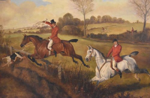 LARGE VICTORIAN HUNTING SCENE OIL PAINTING - ADDITIONAL PHOTO 3