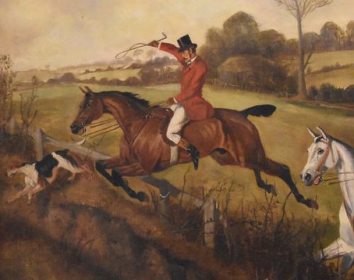 LARGE VICTORIAN HUNTING SCENE OIL PAINTING - ADDITIONAL PHOTO 4
