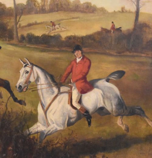 LARGE VICTORIAN HUNTING SCENE OIL PAINTING - ADDITIONAL PHOTO 5