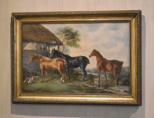 victorian oil painting of horses by h jones - CATEGORY: ANTIQUE ART - DATED 1890