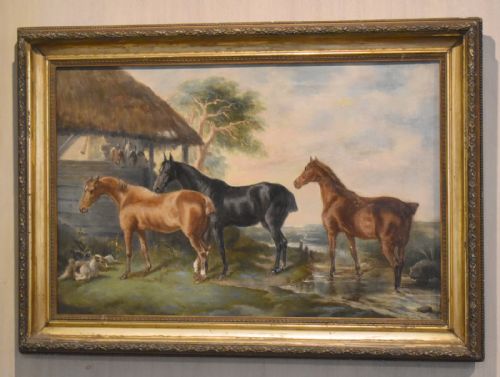 VICTORIAN OIL PAINTING OF HORSES BY H JONES - ADDITIONAL PHOTO 1