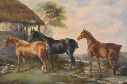 VICTORIAN OIL PAINTING OF HORSES BY H JONES - ADDITIONAL PHOTO 5