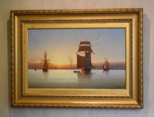 victorian marine oil painting by edward adams - CATEGORY: ANTIQUE ART - DATED VICTORIAN