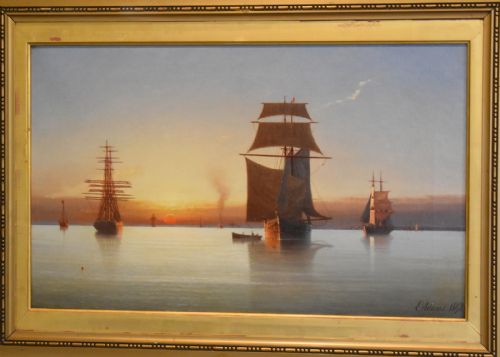 VICTORIAN MARINE OIL PAINTING BY EDWARD ADAMS - ADDITIONAL PHOTO 3