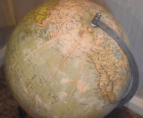 GLOBE WITH OAK BASE SET WITH COMPASS - ADDITIONAL PHOTO 1