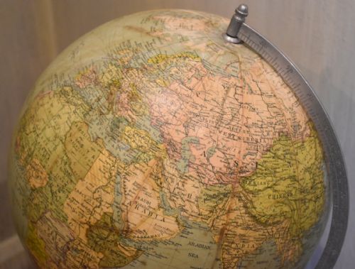 GLOBE WITH OAK BASE SET WITH COMPASS - ADDITIONAL PHOTO 2