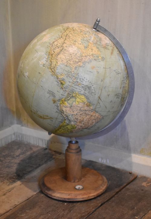 GLOBE WITH OAK BASE SET WITH COMPASS - ADDITIONAL PHOTO 4