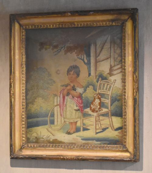 georgian woolwork picture of a child - CATEGORY: ANTIQUE MISCELLANEOUS - DATED 1800
