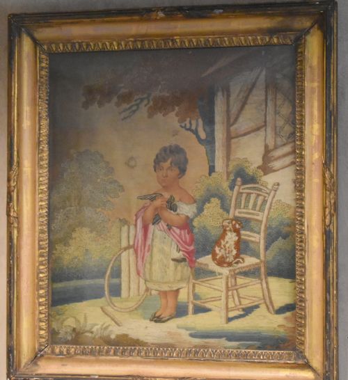 GEORGIAN WOOLWORK PICTURE OF A CHILD - ADDITIONAL PHOTO 1