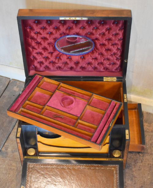 LARGE VICTORIAN FIGURED WALNUT JEWELLERY AND WRITING BOX - ADDITIONAL PHOTO 11