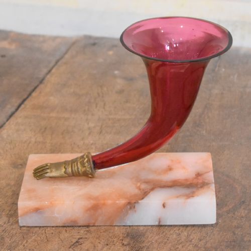 cranberry glass cornucopia vase - CATEGORY: ANTIQUE GLASS - DATED 1850