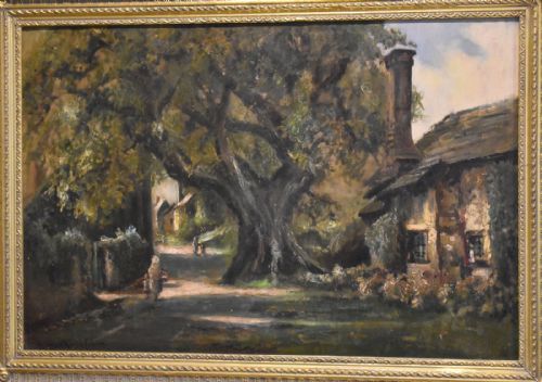 A SOMERSETSHIRE VILLAGE OIL PAINTING BY HENRY HADFIELD CUBLEY - ADDITIONAL PHOTO 2