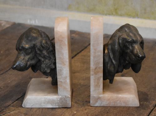 pair of bookends mounted with dogs - CATEGORY: ANTIQUE MISCELLANEOUS - DATED 1920