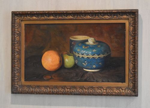 still life oil painting by hef vivian - CATEGORY: ANTIQUE ART - DATED 1910