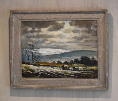 winter landscape oil painting by frank e beresford - CATEGORY: ANTIQUE ART - DATED 1950