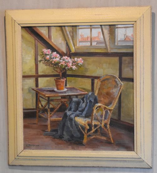 INTERIOR OIL PAINTING BY MABEL M THOMPSON - ADDITIONAL PHOTO 1