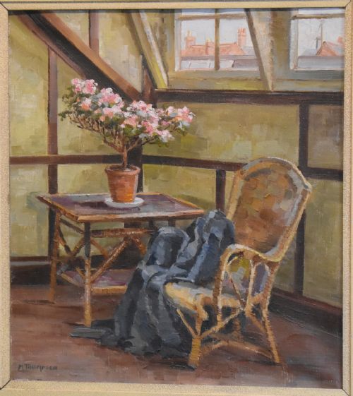 INTERIOR OIL PAINTING BY MABEL M THOMPSON - ADDITIONAL PHOTO 2