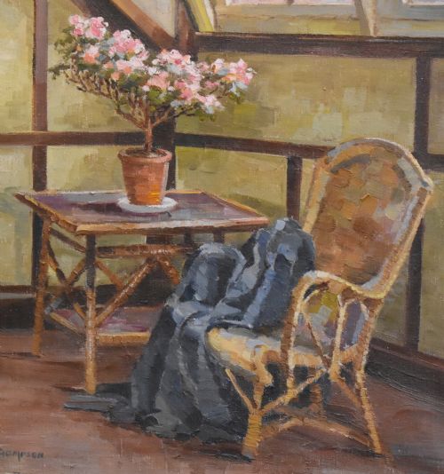INTERIOR OIL PAINTING BY MABEL M THOMPSON - ADDITIONAL PHOTO 3