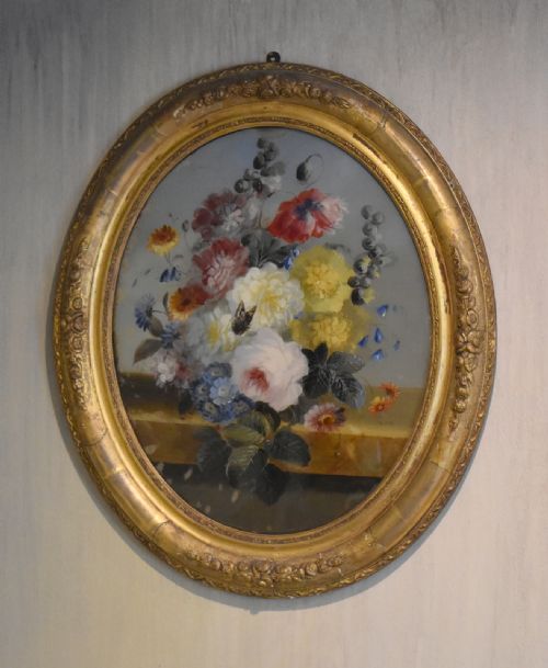 fine victorian still life oil painting on convex glass - CATEGORY: ANTIQUE MISCELLANEOUS - DATED 1860