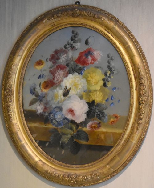 FINE VICTORIAN STILL LIFE OIL PAINTING ON CONVEX GLASS - ADDITIONAL PHOTO 1