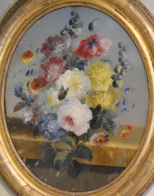 FINE VICTORIAN STILL LIFE OIL PAINTING ON CONVEX GLASS - ADDITIONAL PHOTO 2