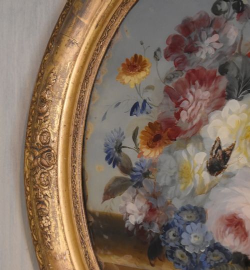 FINE VICTORIAN STILL LIFE OIL PAINTING ON CONVEX GLASS - ADDITIONAL PHOTO 4