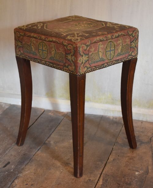 rare georgian stool with original naval needlework - CATEGORY: ANTIQUE STOOLS - DATED REGENCY