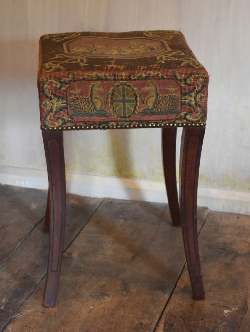 RARE GEORGIAN STOOL WITH ORIGINAL NAVAL NEEDLEWORK - ADDITIONAL PHOTO 1