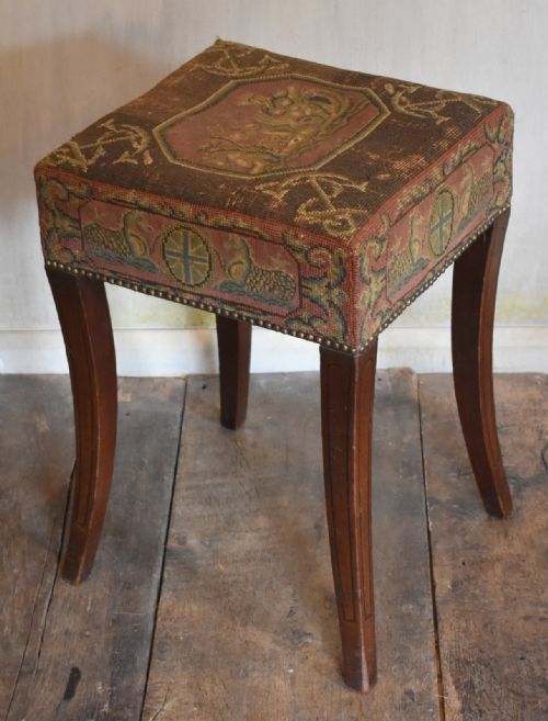 RARE GEORGIAN STOOL WITH ORIGINAL NAVAL NEEDLEWORK - ADDITIONAL PHOTO 3