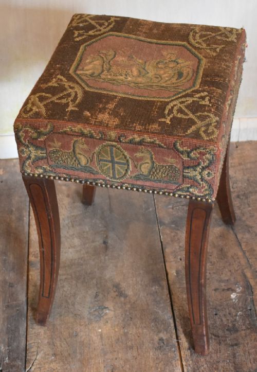 RARE GEORGIAN STOOL WITH ORIGINAL NAVAL NEEDLEWORK - ADDITIONAL PHOTO 4