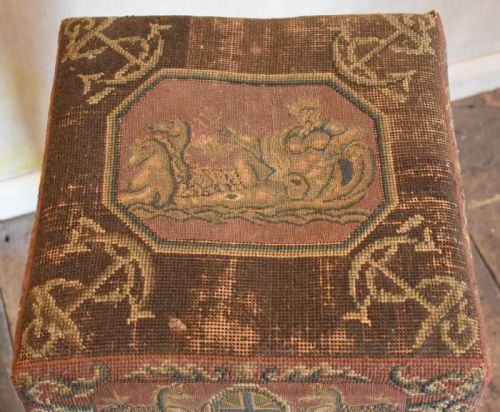 RARE GEORGIAN STOOL WITH ORIGINAL NAVAL NEEDLEWORK - ADDITIONAL PHOTO 5