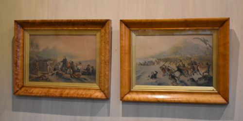 pair of victorian baxter prints in maple frames - CATEGORY: ANTIQUE ART - DATED 1850