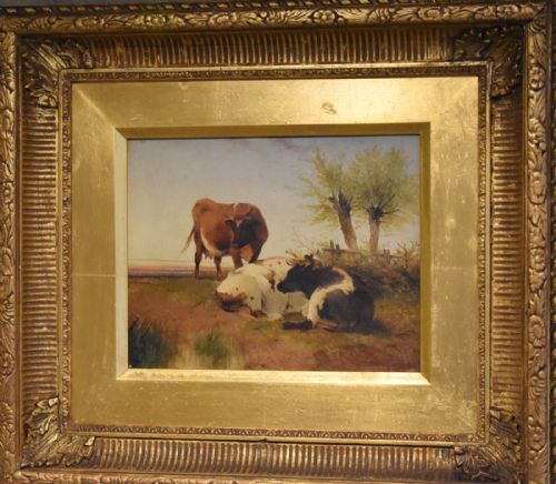 OIL PAINTING OF CATTLE BY FREDERICK E VALTER - ADDITIONAL PHOTO 2