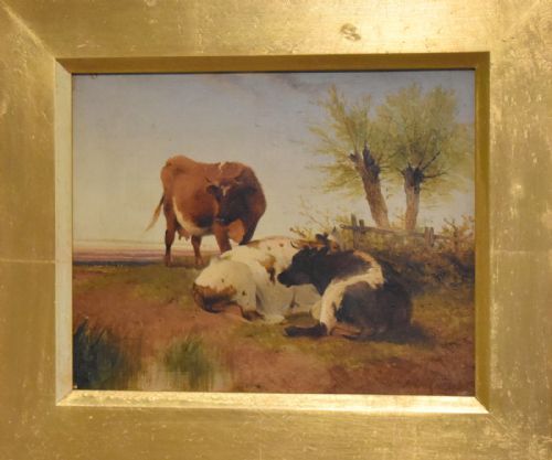 OIL PAINTING OF CATTLE BY FREDERICK E VALTER - ADDITIONAL PHOTO 3