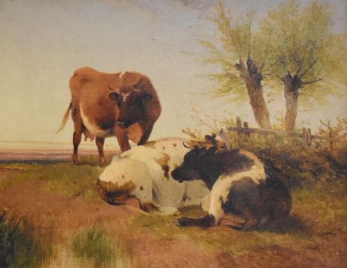 OIL PAINTING OF CATTLE BY FREDERICK E VALTER - ADDITIONAL PHOTO 4