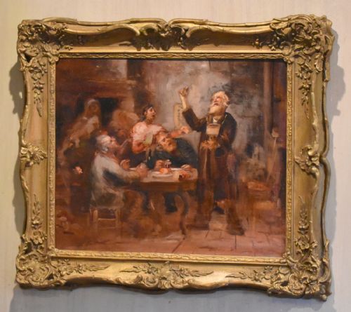 FRENCH TAVERN SCENE OIL PAINTING - ADDITIONAL PHOTO 1