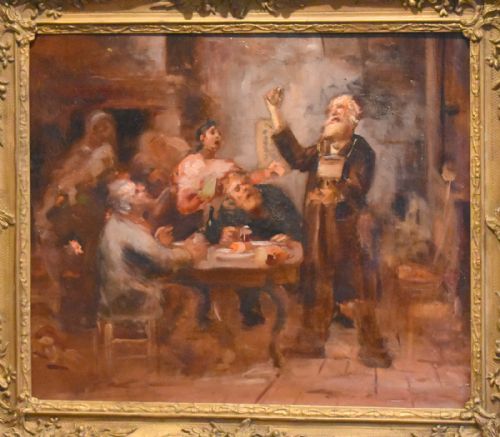 FRENCH TAVERN SCENE OIL PAINTING - ADDITIONAL PHOTO 2