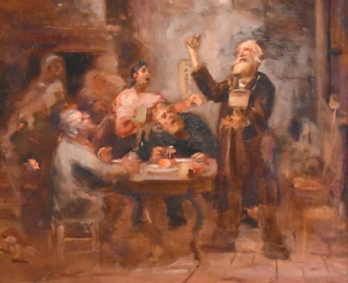 FRENCH TAVERN SCENE OIL PAINTING - ADDITIONAL PHOTO 3