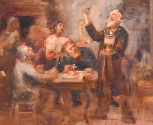 FRENCH TAVERN SCENE OIL PAINTING - ADDITIONAL PHOTO 4