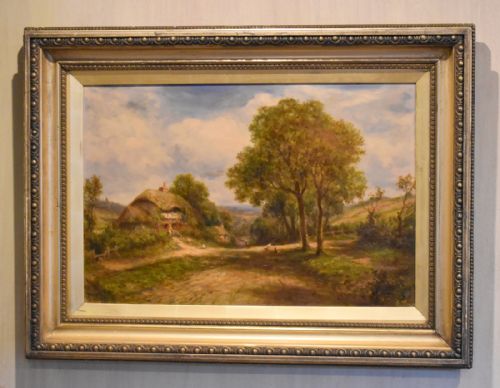 fine cottage scene oil on canvas by lrichards - CATEGORY: ANTIQUE ART - DATED 1910