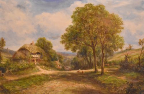 FINE COTTAGE SCENE OIL ON CANVAS BY LRICHARDS - ADDITIONAL PHOTO 5